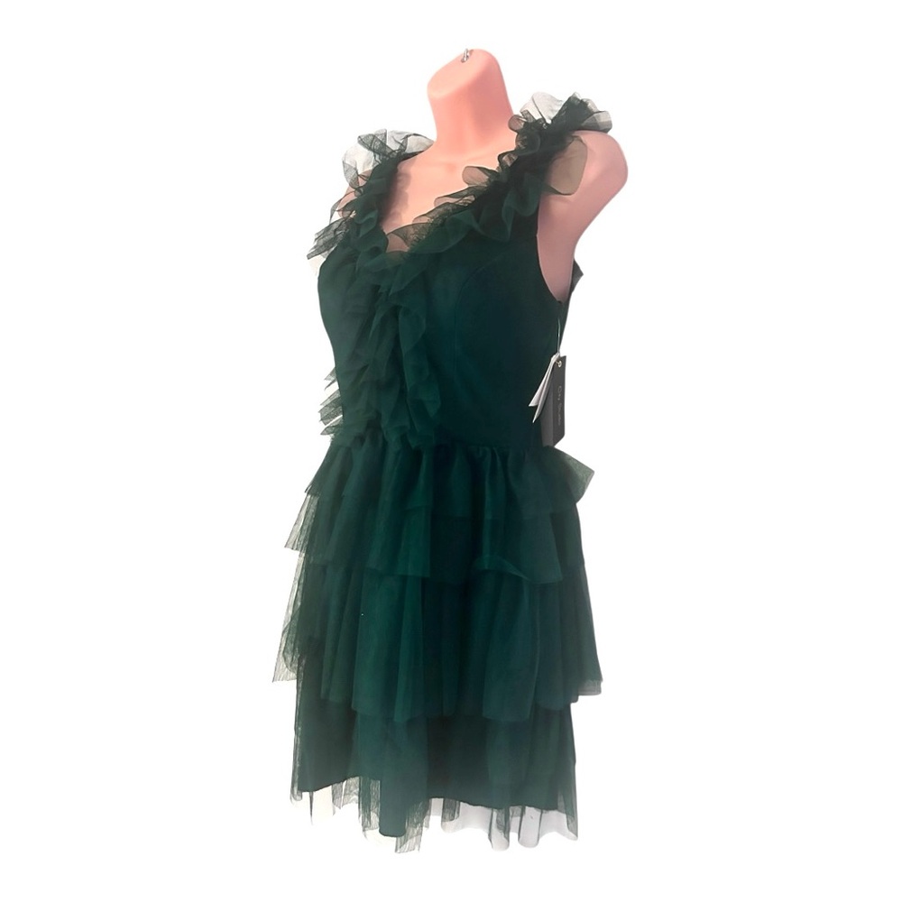 CITY STUDIO Juniors Tulle Mesh Ruffle Fairy Dark Green Cocktail Party Xmas Dress - Picture 7 of 16